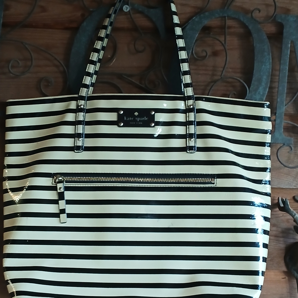 Kate Spade Black and White Striped Tote Bag